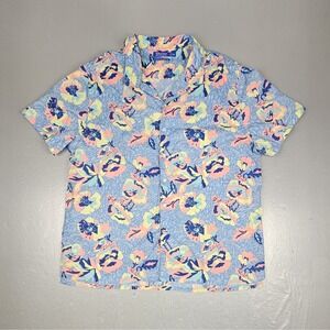 Nautica Blue Sail Button Up Shirt Mens 2XL Tropical Floral Print Short Sleeve